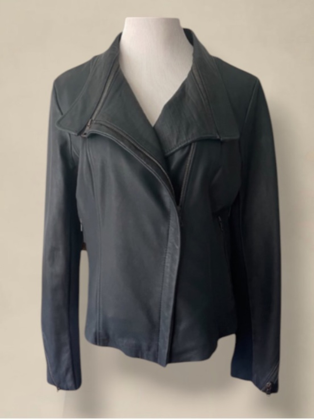 New! SAM EDELMAN Slate Blue Leather Moto Jacket Size Large